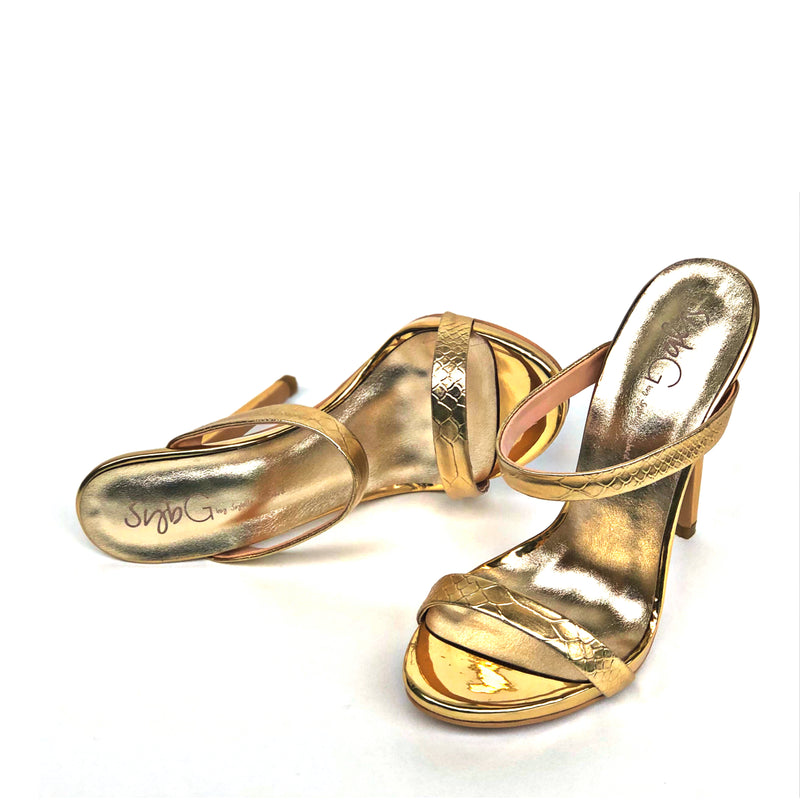 SybG gold heels shoes