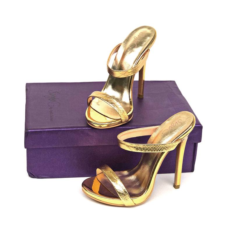 SybG gold heels shoes